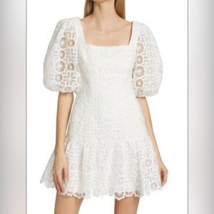 NEW without tags ML Monique Lhuillier Lace Puff Sleeve Organza Minidress Sz 8